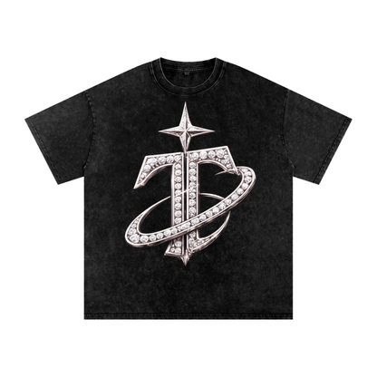 T Logo Snow Washed Oversized Cotton T-Shirt