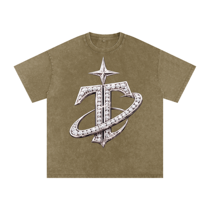 T Logo Snow Washed Oversized Cotton T-Shirt