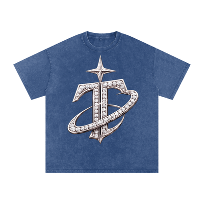 T Logo Snow Washed Oversized Cotton T-Shirt