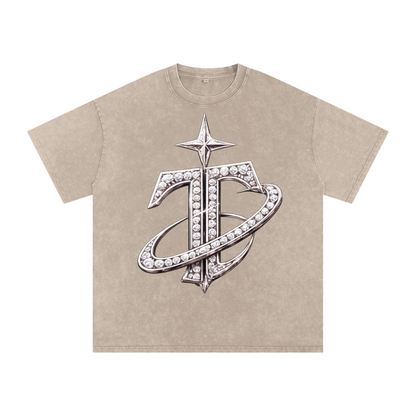 T Logo Snow Washed Oversized Cotton T-Shirt
