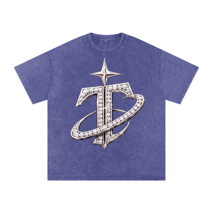T Logo Snow Washed Oversized Cotton T-Shirt